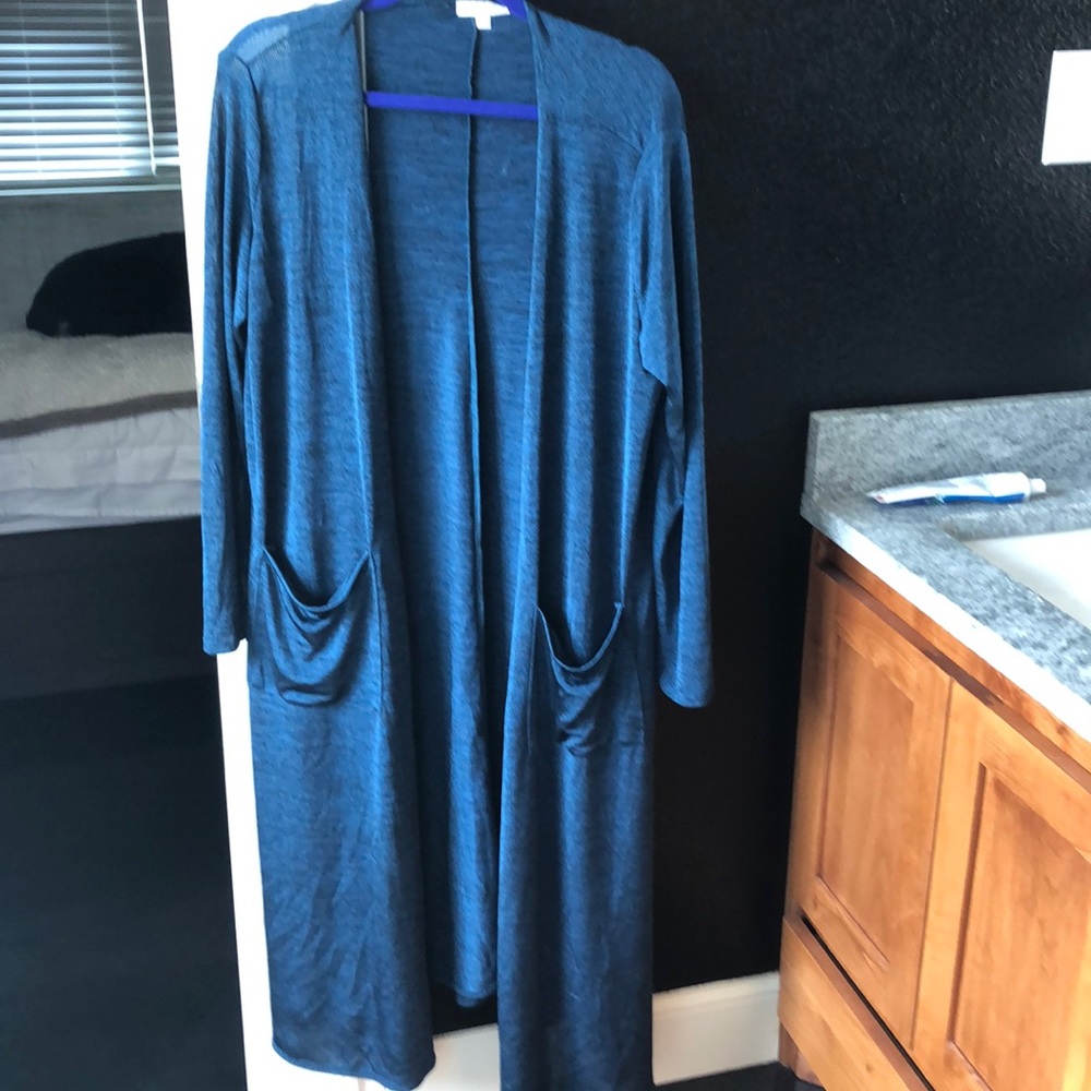 Lularoe long cardigan large blue black